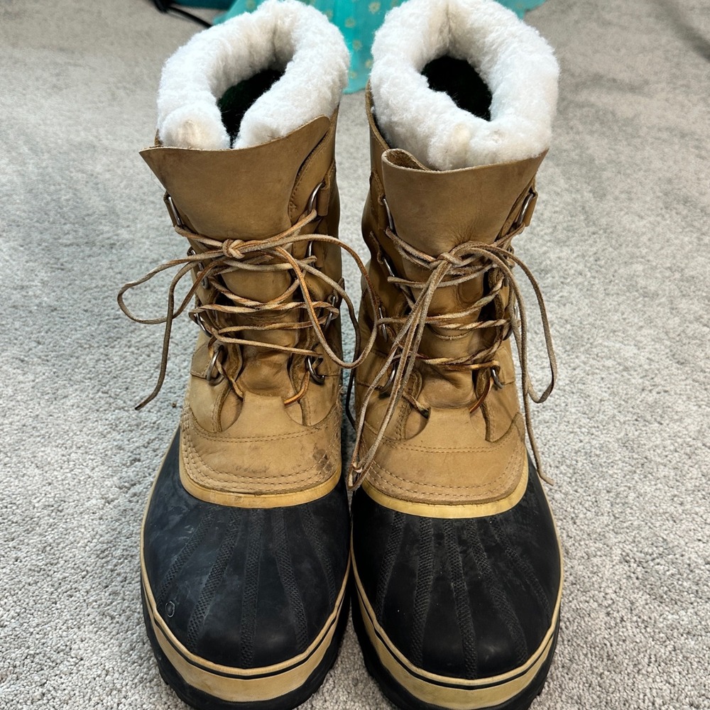 Sorel Caribou Snow Boots Mens Size 12 Tan Brown Good